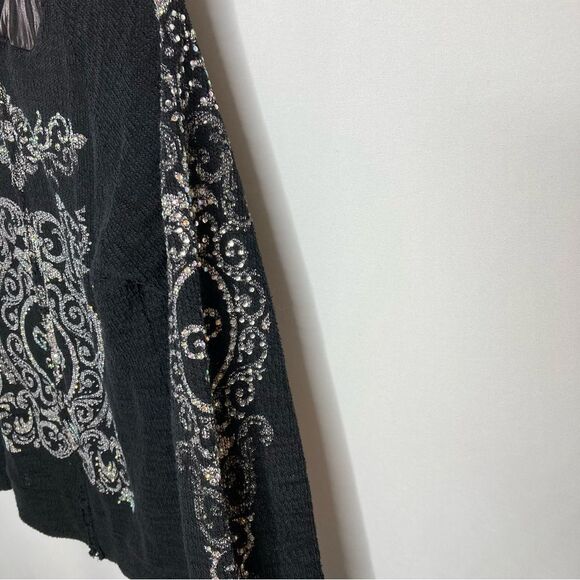 Vocal Black Rhinestone Embellished Zip Up Lightweight Cardigan Top Medium Y2K - Picture 11 of 11